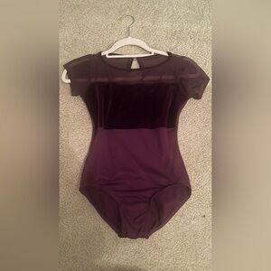 Maroon/burgundy velvet womans small suffolkdance bodysuit